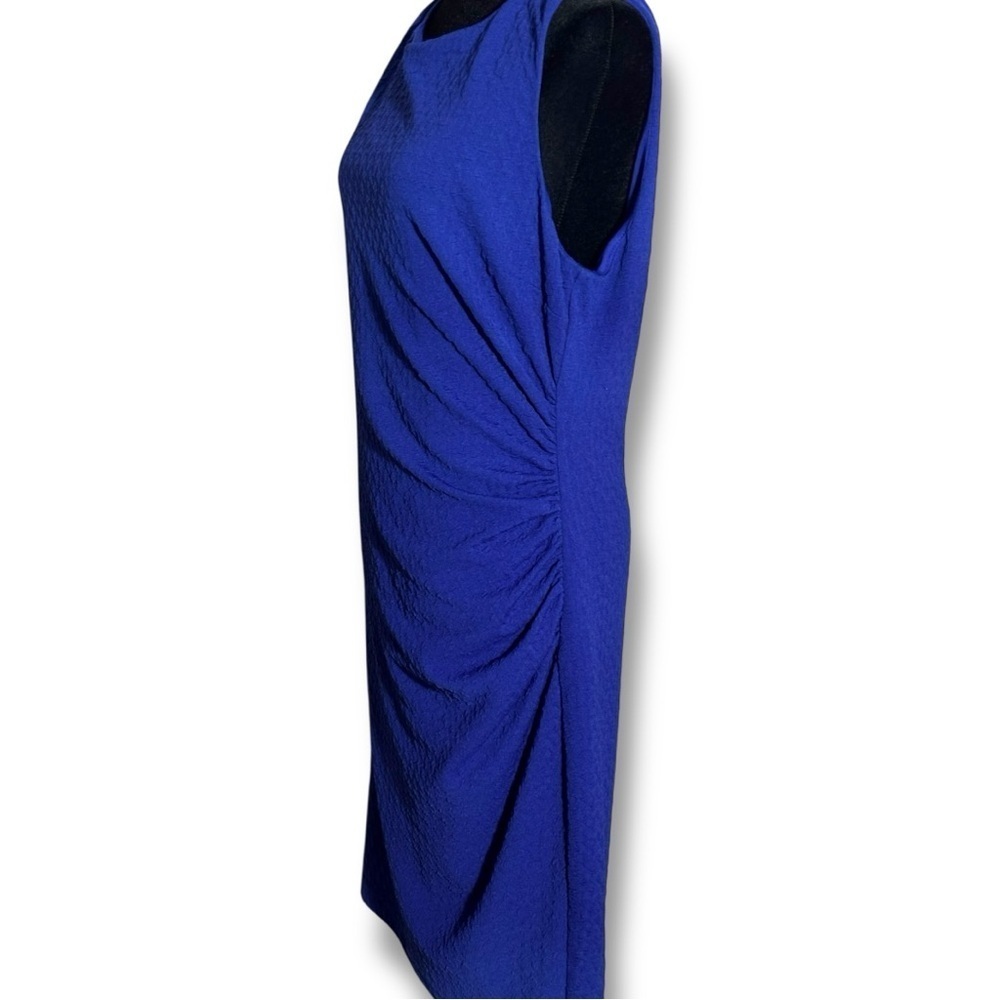 Bisou Bisou Asymmetrical Side Rouching Sleeveless Boat NeckRoyal Blue Mini Dress - Picture 4 of 16